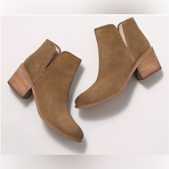 hinge Shoes - Hinge Barris Lea Gray Taupe Suede Ankle Booties Block Heel Size 8 Eight